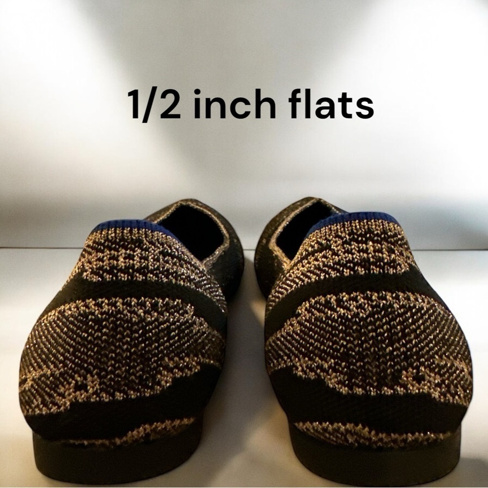 Rothy’s Golden Shimmer Gold Black Pointed Toe Ballet Evening Career Elegant Flat - Picture 9 of 11